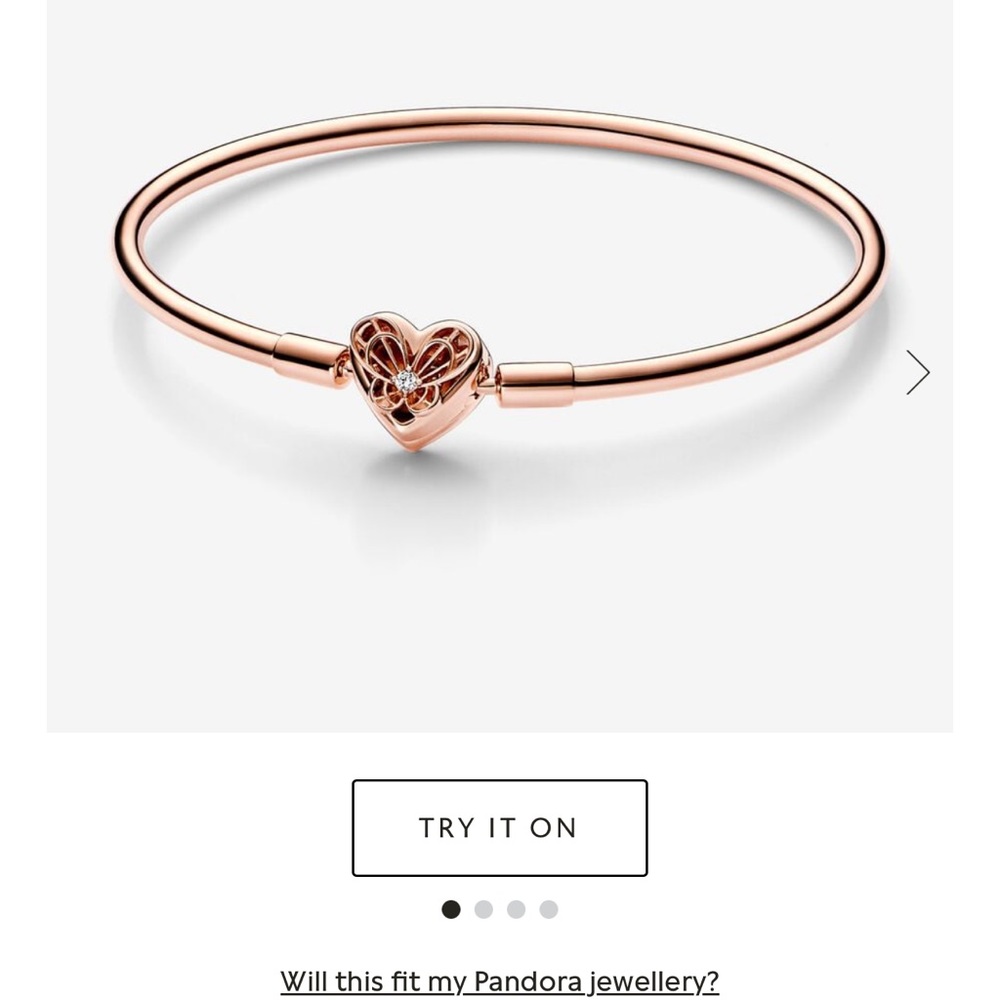 pandora 14k plated rose gold  moments heart & butterfly bangle